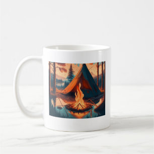 Mug Tente et feu de camp couleurs vintage Art