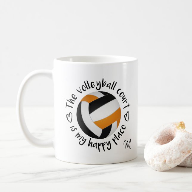 Mug terrain de volley-ball orange noir mon endroit heu (Avec donut)