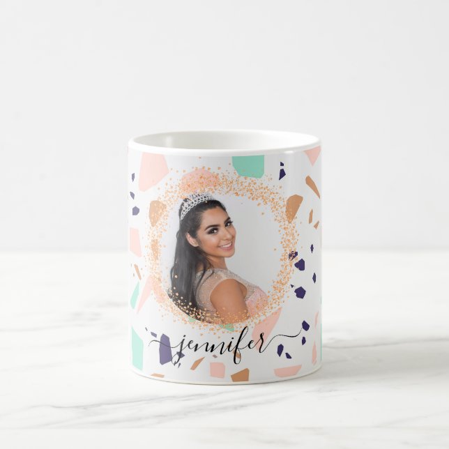 Mug Terrazzo rose or menthe blanc nom photo (Centre)