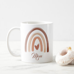 Mug terre cuite bohème aquarelle arc-en-ciel mère coeu