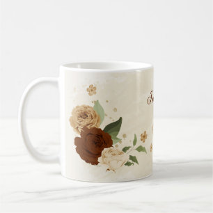 Mug terre cuite ton floral terreux 