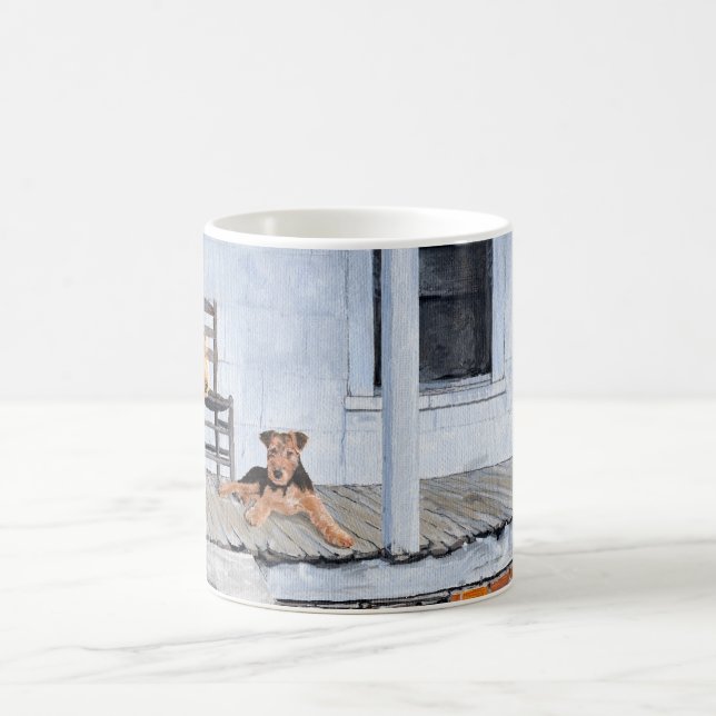 Mug Térriers Airedale sur la véranda (Centre)