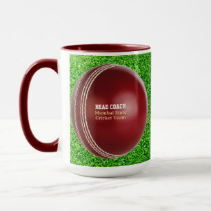 Mug Test Match Red Cricket Ball avec texte personnalis
