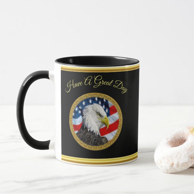 Mug Tête d'aigle et une feuille d'or drapeau américain (Avec donut)
