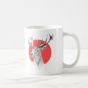 Mug Tête de cerf Dessin de cerf Cercle rouge Art anima
