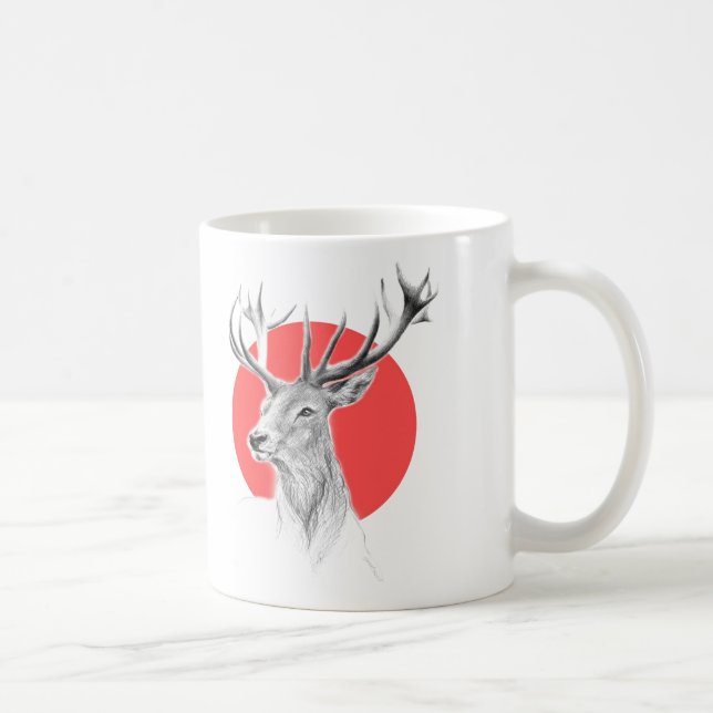 Mug Tête de cerf Dessin de cerf Cercle rouge Art anima (Droite)