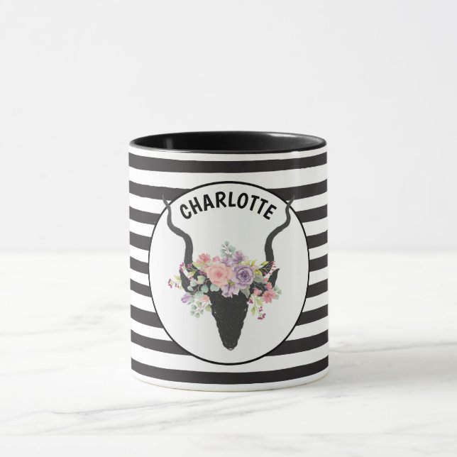 Mug Tête de cerf et roses personnalisés (Centre)
