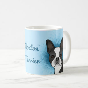 Mug Tête de chien de Terrier de Boston noir sur bleu e