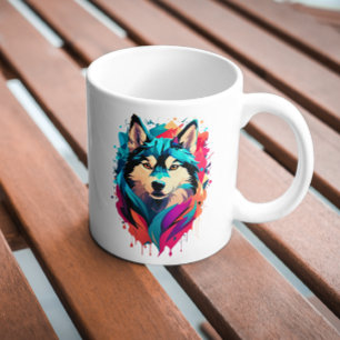 Mug Tête de Chien Husky coloré Vibrant Husky Amateurs