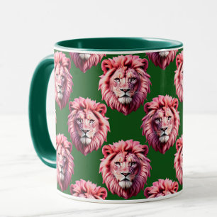 Mug Tête de lion rose motif animal design vert