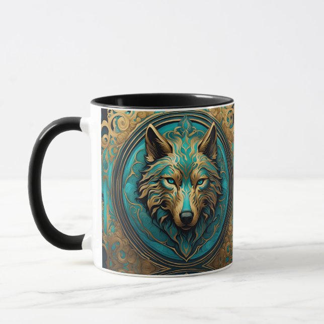 Mug Tête de loup d'or et de turquoise (Gauche)