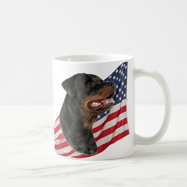 Mug Tête de rottweiler et drapeau américain (Droite)