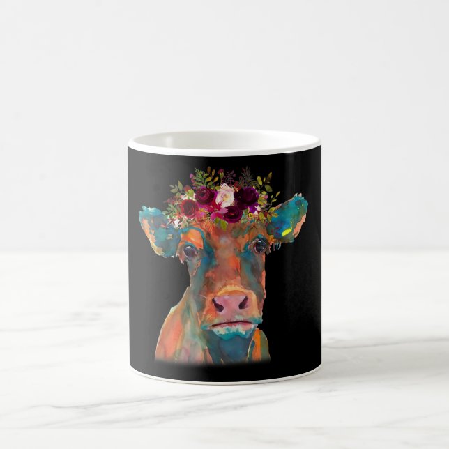 Mug Tête de vache couleur aquarelle | Cadeaux de vache (Centre)