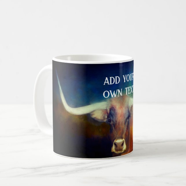 Mug Texas longhorn cow photo art ajouter votre propre  (Devant gauche)