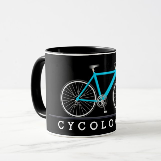 Mug Texte cyclologue avec vélo aqua (Devant gauche)