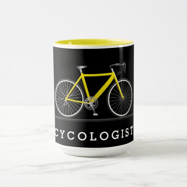 Mug Texte cycologue avec vélo jaune (Centre)