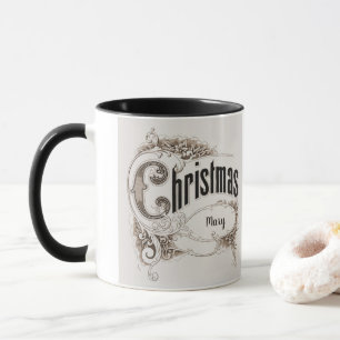 Mug Texte de Noël Vintage avec bordure ornée