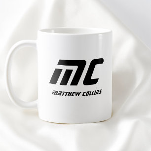 Mug Texte de nom de monogramme noir moderne minimal po