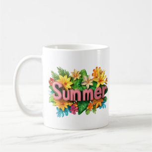Mug Texte d'été - Fleurs d'été colorées Illustration