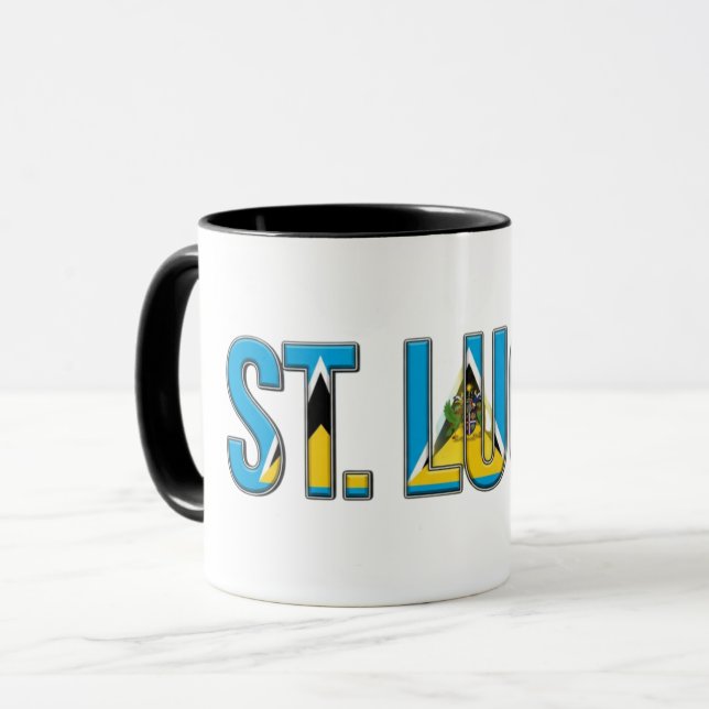 Mug Texte du drapeau de Sainte-Lucie | Conception de f (Devant gauche)