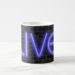 Mug Texte LIVE en néon lumières sur brique