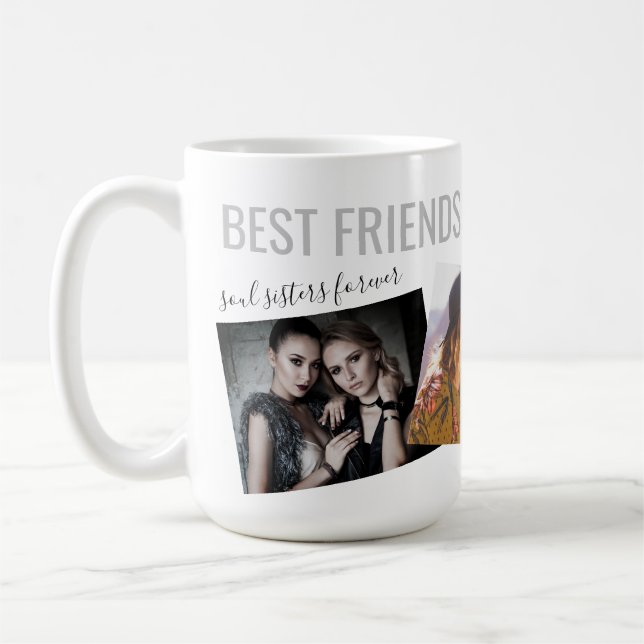 Mug Texte personnalisé 3 Photos Meilleurs amis Collage (Gauche)