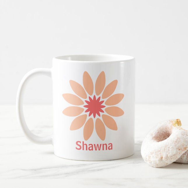 Mug Texte personnalisé double face et marguerite pêche (Avec donut)