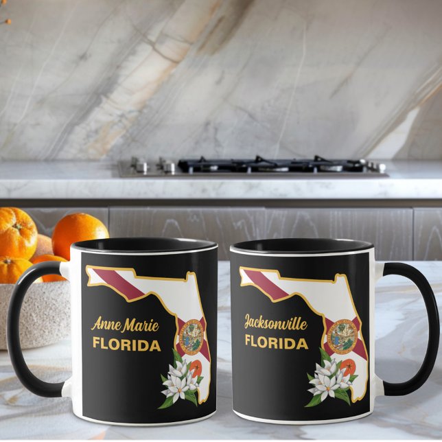 Mug Texte personnalisé Floride Drapeau & Fleur Orange  (Créateur téléchargé)