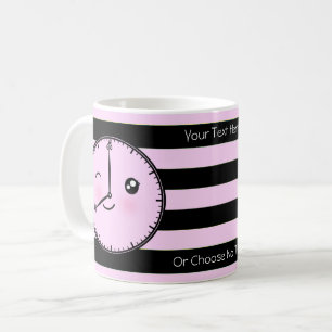 Mug Texte Personnalisé/ Horloge Kawaii Cute Face Bande