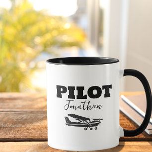 Mug Texte PILOTE moderne & Avion, Cadeau Personnalisé