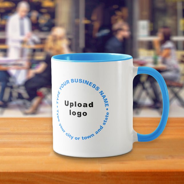 Mug Textes d'affaires Motifs circulaires sur Combo ble (Build brand name awareness. Round pattern business brand texts on light blue combo mug.)