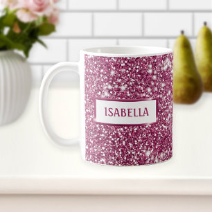 Mug Texture de paillettes roses fausses avec nom perso