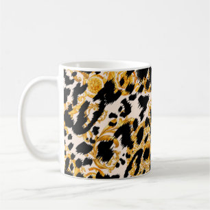 Mug Texture léopard : motif baroque or.