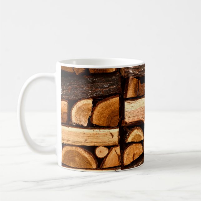 Mug Texture. Pile de bois de feu haché stocké, hiver (Gauche)