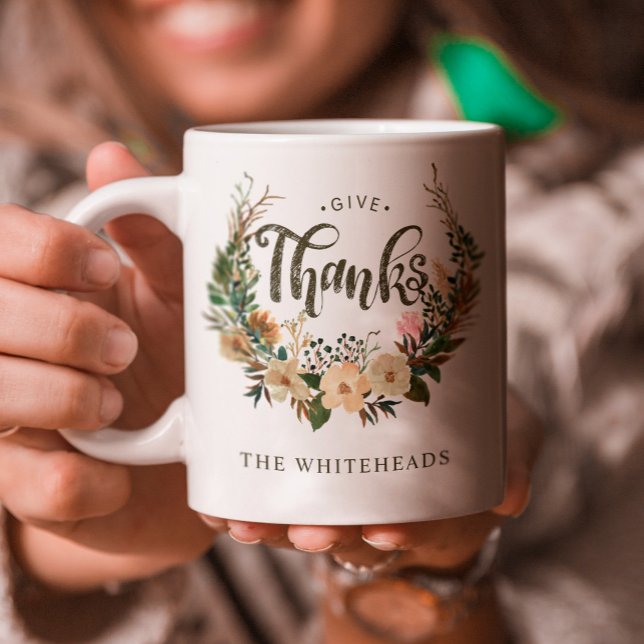 Mug Thanksgiving Autumn Watercolor Boho Floral Wreath (Savor the warmth of your favorite hot drink in our Thanksgiving Autumn Watercolor Boho Floral Wreath)