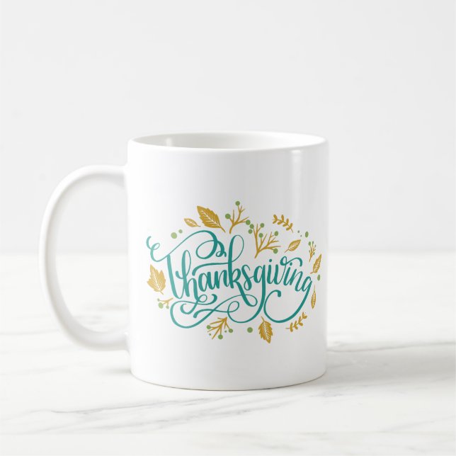 Mug Thanksgiving Décoratif Calligraphie Feuilles d'aut (Gauche)