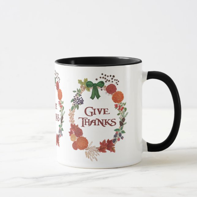 Mug Thanksgiving Personnalisé Merci Fall Wreath (Droite)