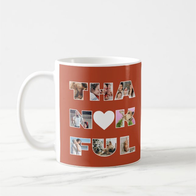 Mug Thanksgiving Thankful Family Photo Collage (Gauche)