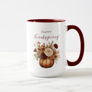 Mug Thanksgiving-Watercolor Citrouille et fleurs-