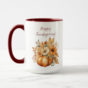 Mug Thanksgiving-Watercolor Citrouille Floral Design-