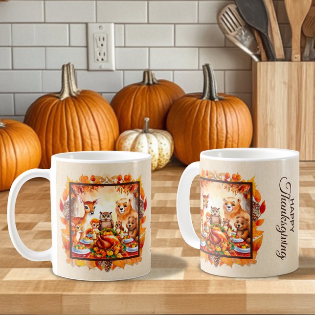 Mug Thanksgiving Woodland Animaux Feuilles d'automne (Créateur téléchargé)