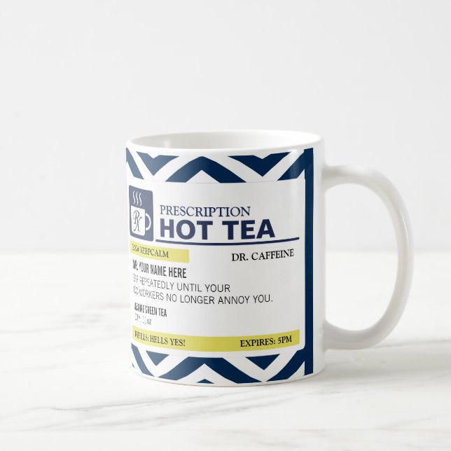 Mug Thé chaud de prescription drôle avec le monogramme (Droite)