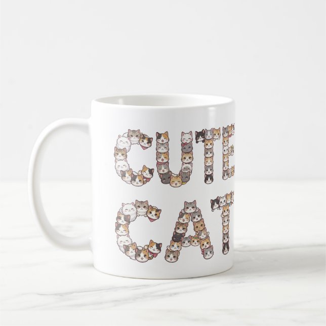 Mug The words "CUTE CAT" are made using cat faces (Gauche)