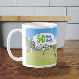 Mug Thème de cricket Not Out 50. 50e anniversaire
