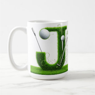 Mug Thème de lettre d'herbe de golf avec balles et clu