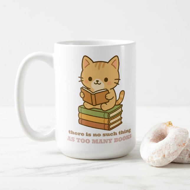 Mug There is no such thing as too many books cat (Avec donut)