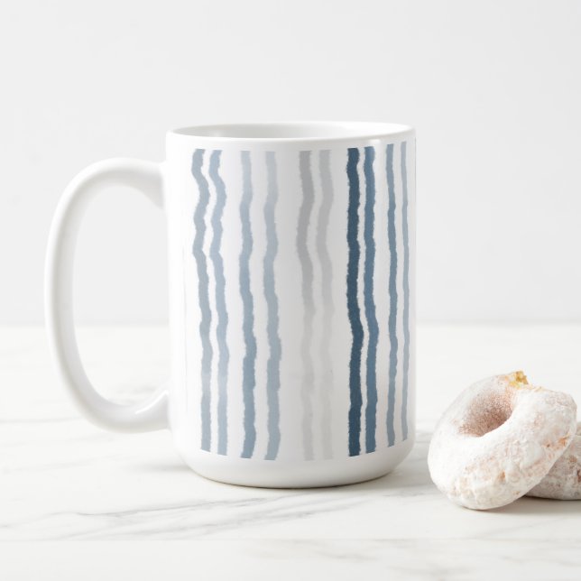 Mug Thin Watercolor Stripes, Slate Blue, Gray, White (Avec donut)