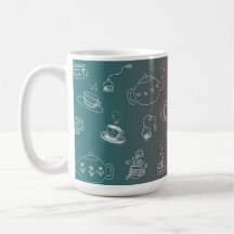 This charming tea and coffee doodle pattern featur