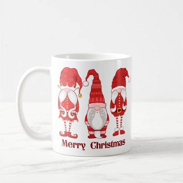 Mug Three Red Christmas Gnomes Merry Christmas (Gauche)