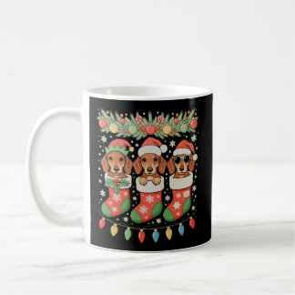 Mug Three Santa Elf Dachshunds Christmas Socks Funny